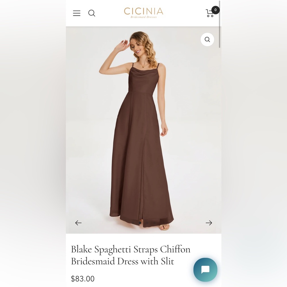 CICINIA Blake Spaghetti Strap Chiffon Bridesmaid Dress Chocolate Brown